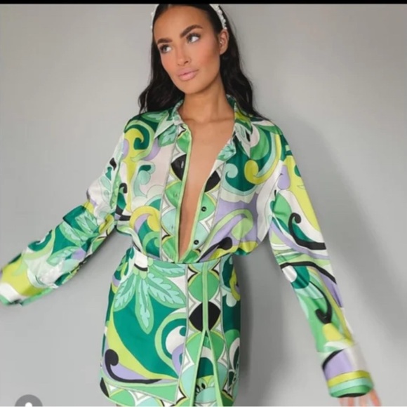 Zara Matching Retro Blouse and Skirt Green and Purple Paisley Set size Medium - Picture 7 of 7